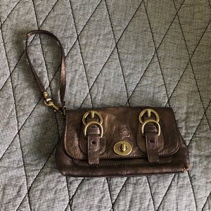 Coach mini wristlet in a glitter brown